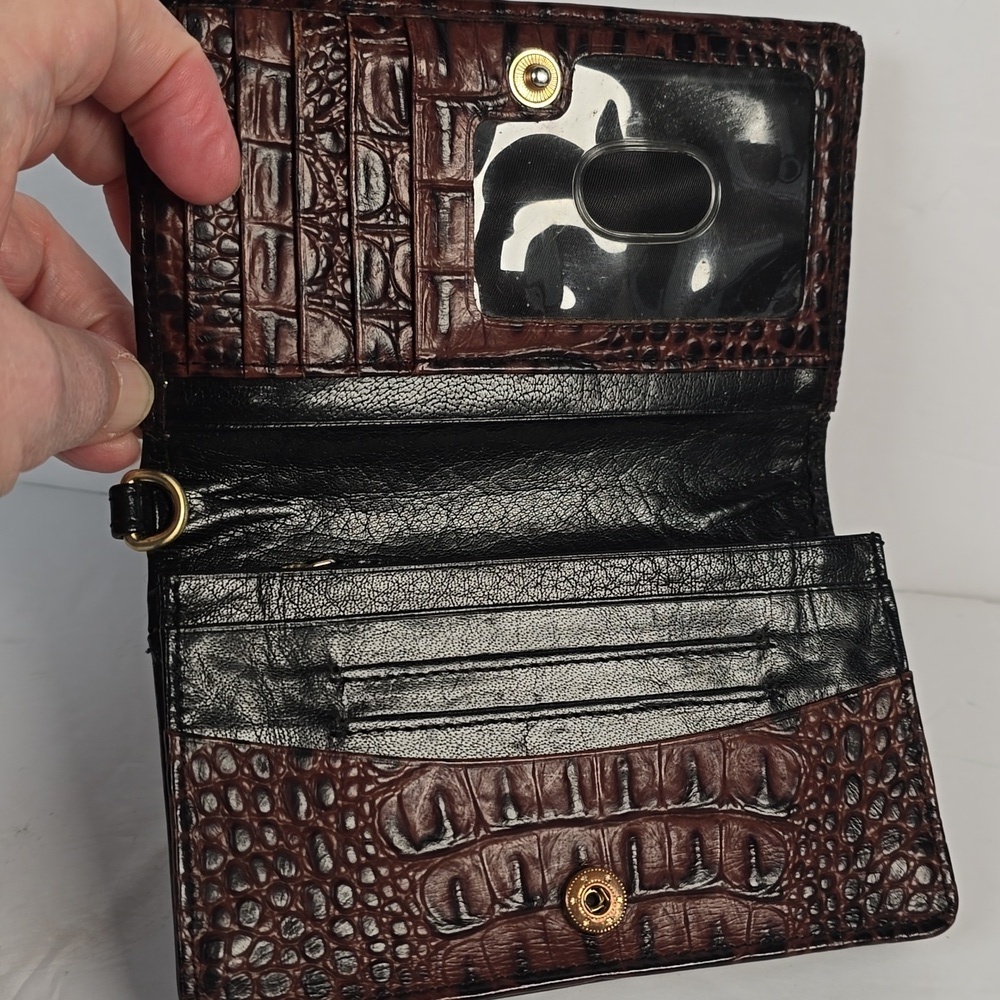 Brahmin Ady Tuscan Collection Wallet Black Leather Brown Croc Embossed Trim - Picture 5 of 12